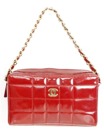672599 シャネル CHANEL エナメルチェーンハンドバッグ レッド×ゴールド