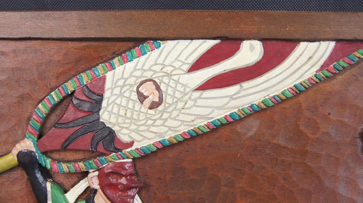 G52 農民美術 上田獅子 工芸品 木彫り 彫刻 木工 在銘 壁掛けの入札