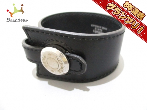 エルメス HERMES アクセサリー（腕） ブレスレット レザー 黒×シルバー