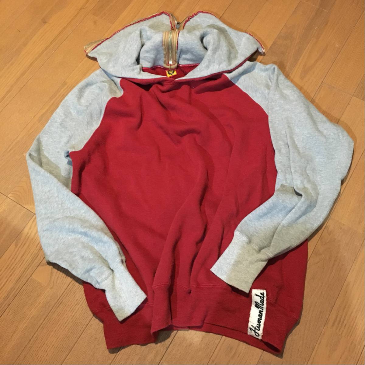 HUMAN MADE スウェットフードパーカー レッド／グレー SIZE: L 