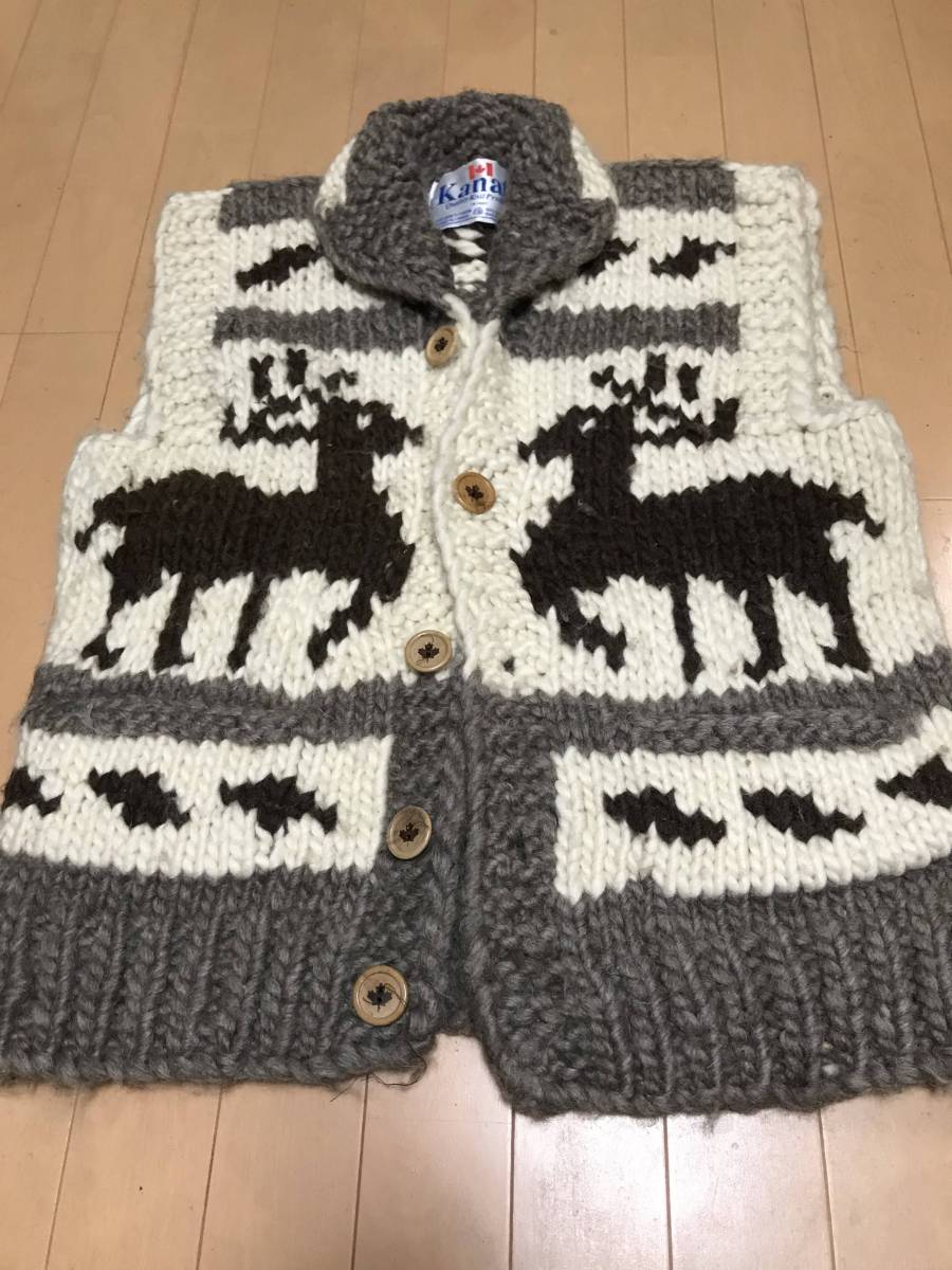 KANATAカナタ 鹿柄 肉厚メンズカウチンベスト／ウール