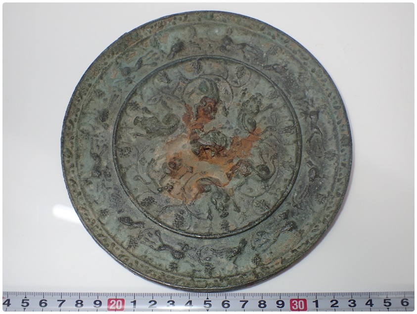 唐物 中国古玩【唐 葡萄八星鏡】 銅鏡 古鏡 時代保証