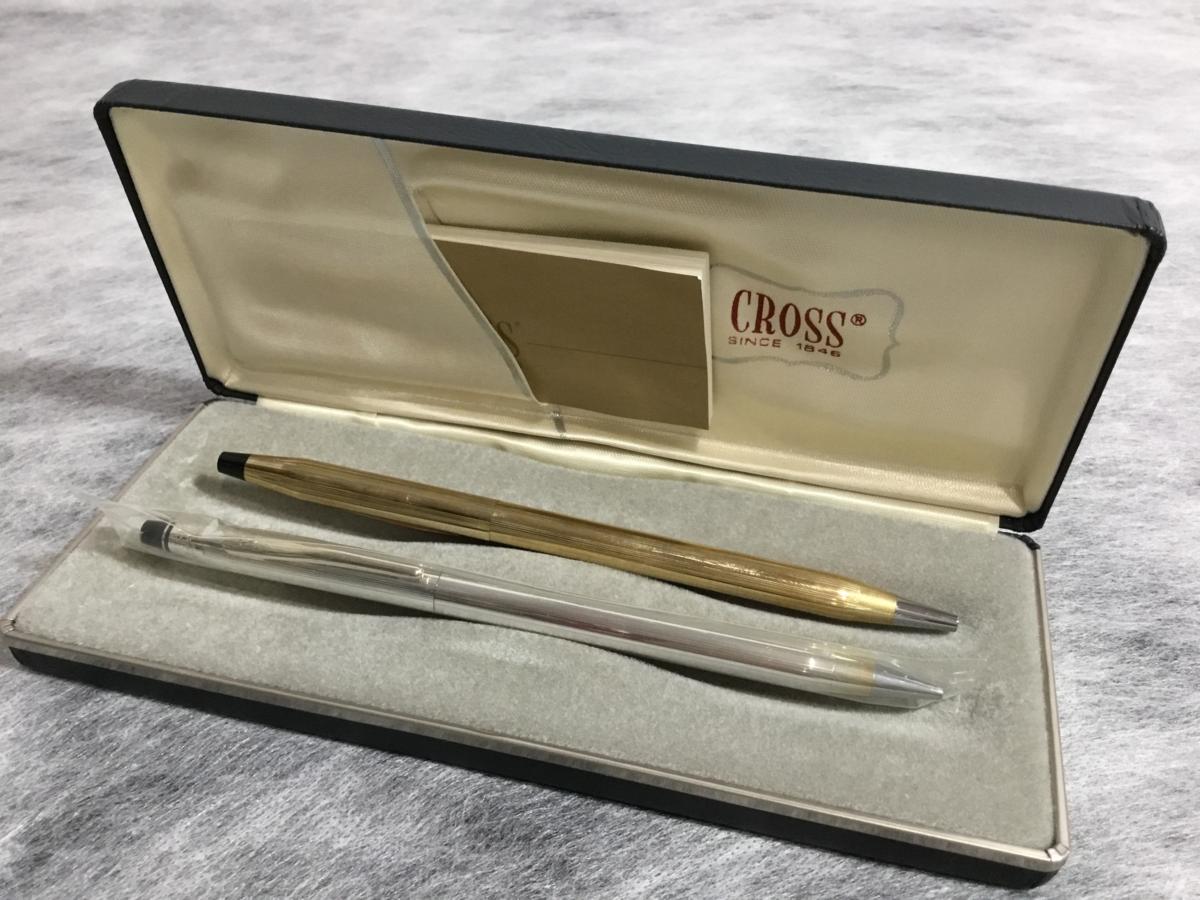 【FREE】 クロス ボールペンセット CROSS 高級ボールペン エレガント ケース入 シャーペン0.5mm未開封 金銀 コニカルトップ 文房具　14X2