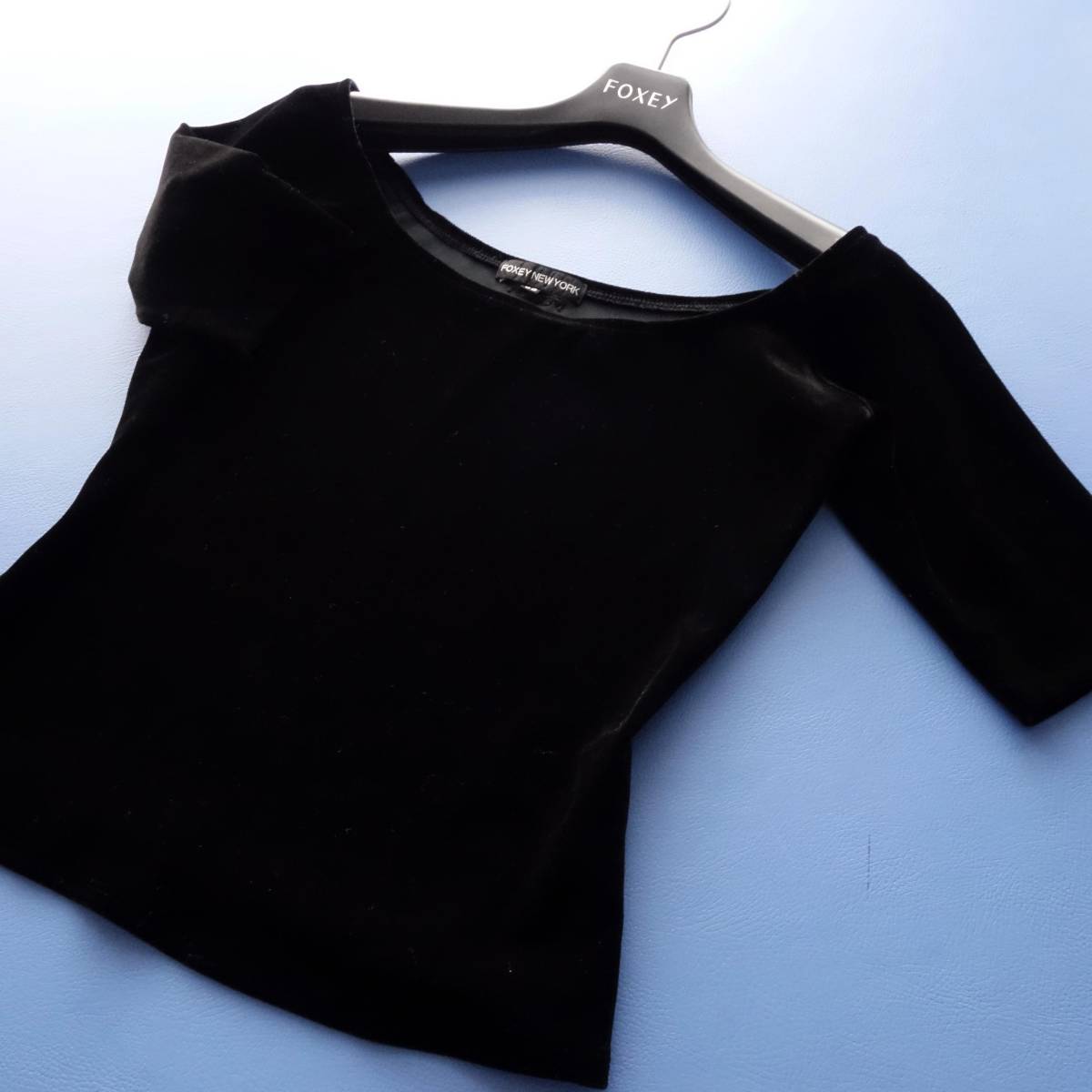 美品 フォクシーベロアトップス □FOXEY NY□ 38 黒ベロア 美 