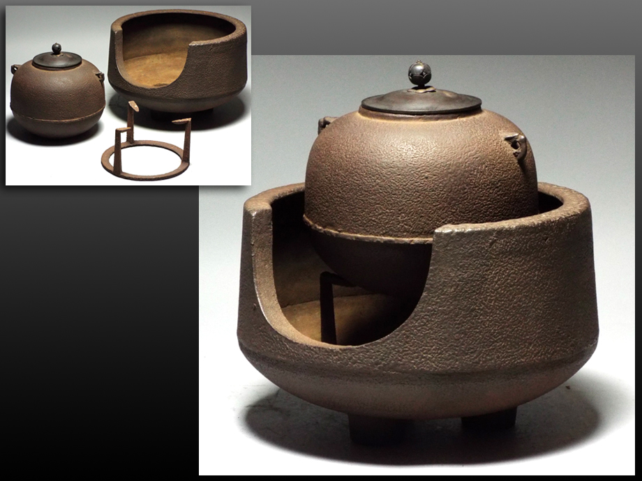 【静岡】894C 鉄製 風炉 茶釜 五徳付き 茶道具 約10kg