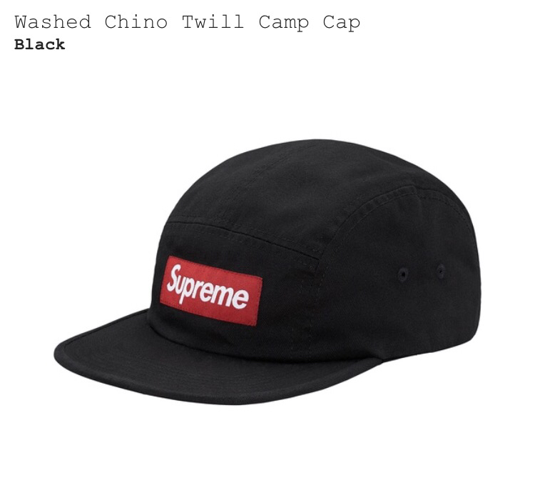 SUPREME 17AW Washed Chino Twill Camp Cap Supreme 2017AW Washed Chino Twill Camp Cap 黒 ブラック Black キャンプ キャップ 赤ボックスロゴ 国内正規品 半タグ 納品書