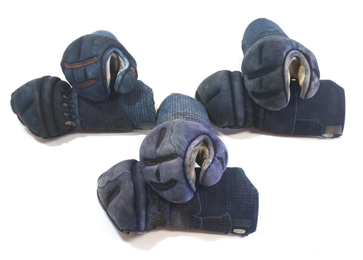 h3093◇難ありの小手セット◆3組セット◆手刺◆武蔵◆ミシン刺◆補修・素材に◆剣道防具