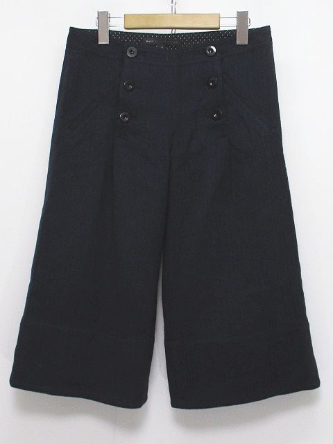 マークバイマークジェイコブス MARC by MARC JACOBS パンツ クロップド ワイド 4 ネイビー 紺 シェブロン柄 裏地 ウール 毛