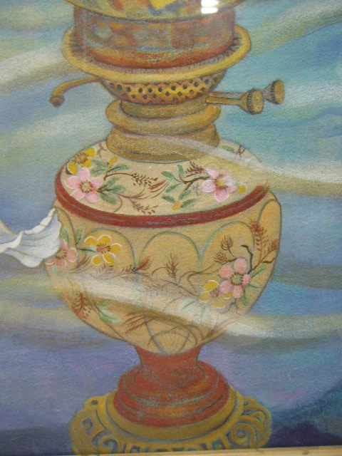 3り12★ 油絵 文周 作(春を呼ぶ) オイルランプと花 額装 | Oil Time 油絵 絵画 絵画教室アトリエ・バンビーノ