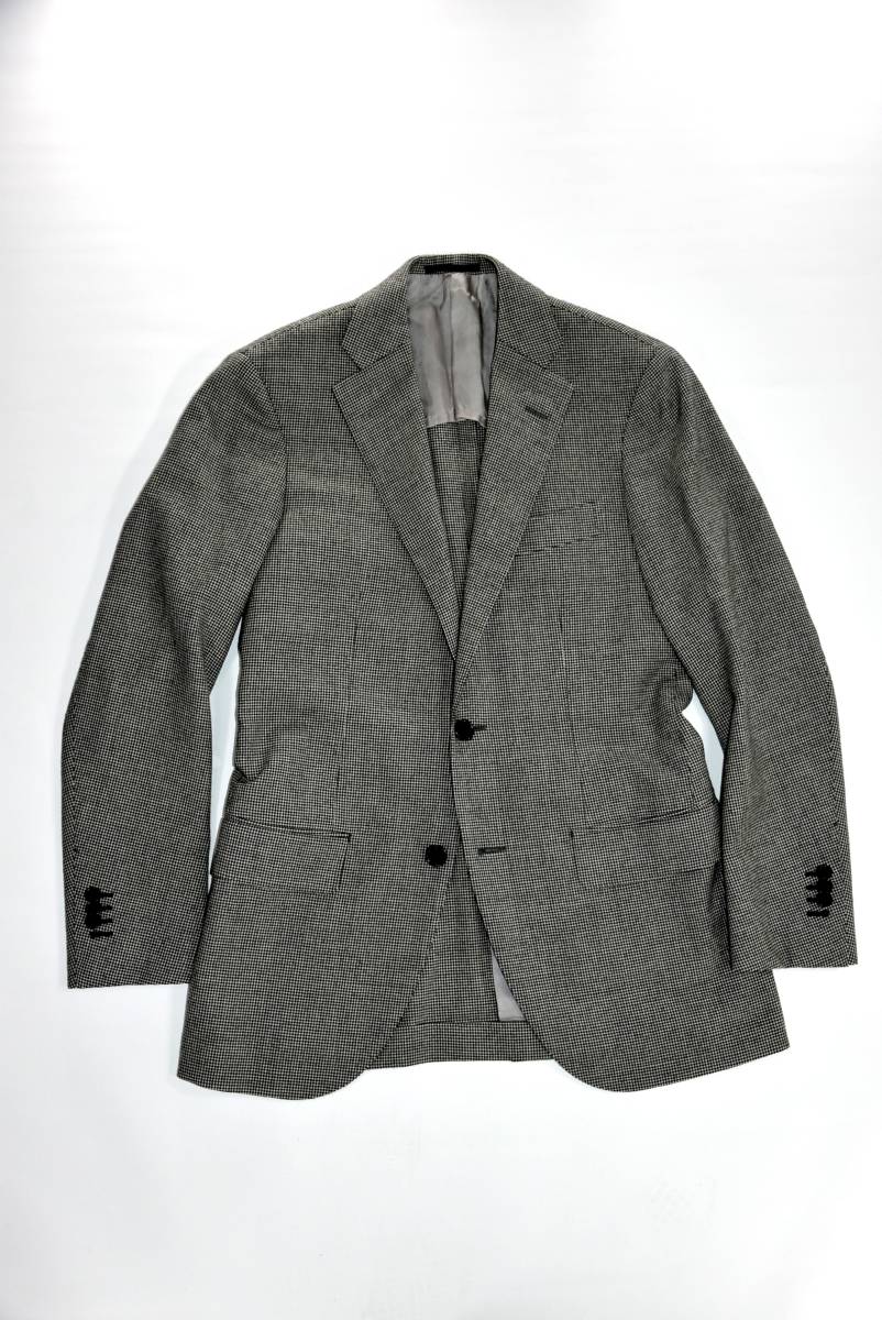 TOMORROWLAND トゥモローランド テーラードジャケット ブレザー 42 グレー 千鳥格子 2つボタン 本切羽 ウール100%