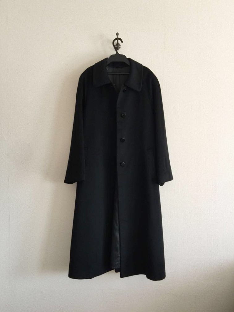 ピュアカシミヤ100% 超ロング ステンカラー コート ブラック 黒 11号 40 42 L レディース スーツの上に着用できます