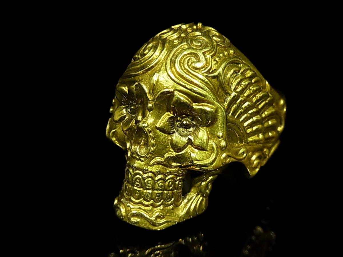 ■RUDE GALLERY × CHAOS DESIGN ルードギャラリー カオスデザイン HIPPY WATER SKULL RING スカルリング ブラス 18号■