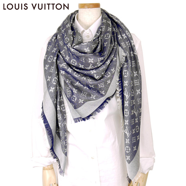 【訳あり】LOUIS VUITTON モノグラム 大判ストール シルバーグレー Louis Vuitton モノグラム ストール 訳アリ 訳有 Louis Vuitton