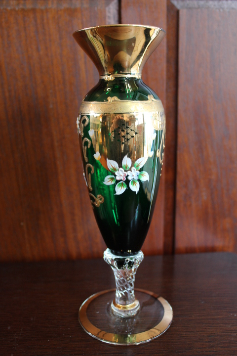 ベネチアングラス 金彩 盛花 緑被せガラス】一輪挿し 花器 花瓶