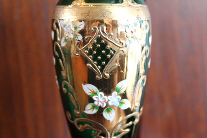 ベネチアングラス 金彩 盛花 緑被せガラス】一輪挿し 花器 花瓶