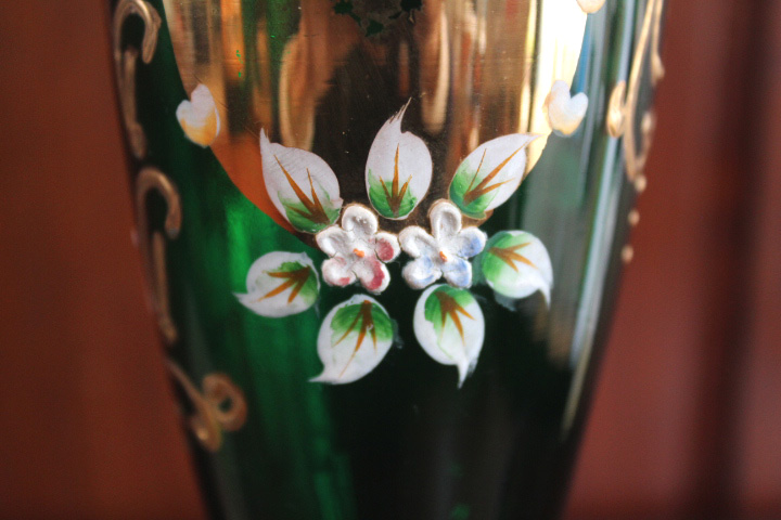 ベネチアングラス 金彩 盛花 緑被せガラス】一輪挿し 花器 花瓶
