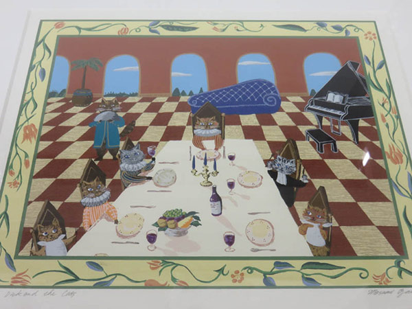1円 小澤摩純 ディックと猫 シルクスクリーン 版画 HJ073(シルク 