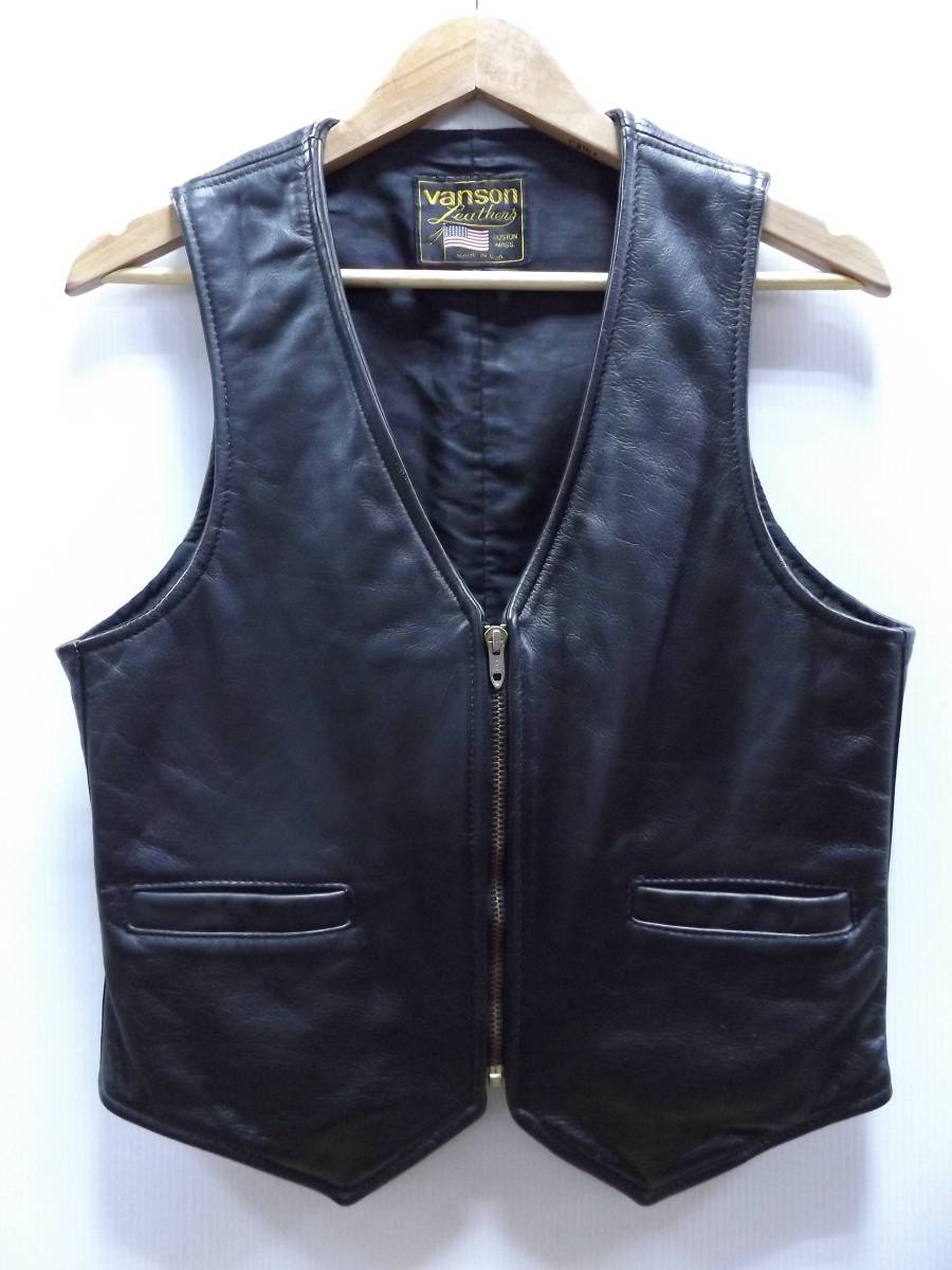  Vanson バンソン レザー ベスト ジレ 牛革 38 黒(ライダースジャケット)｜売買されたオークション情報、yahooの商品情報をアーカイブ公開 - オークファン 男性用