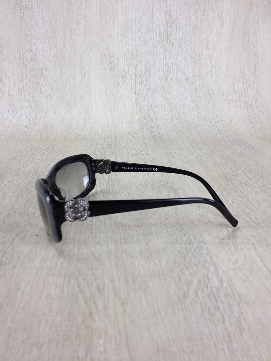 CHANEL◆サングラス/フォックス/プラスチック/GRY/GRY/カメリア/ラインストーン/5127-B/53 17/イタリア