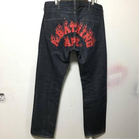 a bathing ape/ファイヤー プリント/デニム パンツ/cotton/エイプ/M 