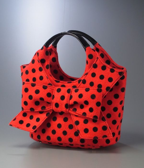 【定番人気，格安】 R2721 ケイトスペード PILGRIM HILL レディース フェルト&times;パテント リボン&times;ドット柄 フロッキー加工 トートバッグ/ハンドバッグ 赤&times;黒(トートバッグ)｜売買されたオークション情報、 かばん、バッグ