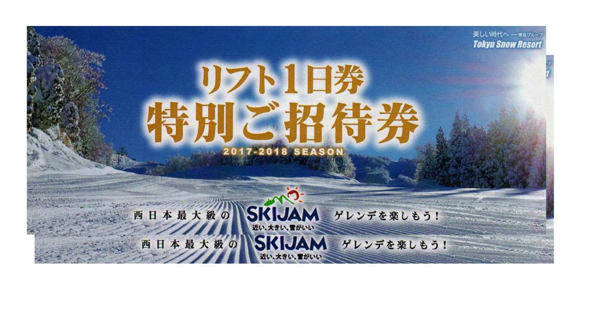SKI JAM スキージャム勝山 リフト1日券特別ご招待券ペア（2枚組）送料