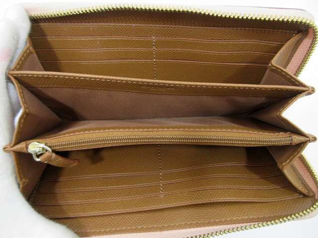 1円 良品 COACH コーチ●ラウンドファスナー長財布 レザー ピンク フラワー 花柄 パンチング ウォレット (48457