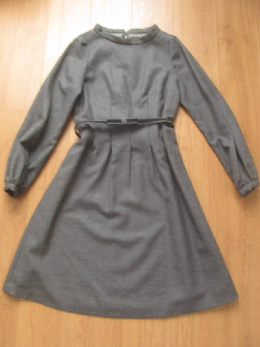 美品★Lois CRAYON ロイスクレヨン★ウールワンピース (M)ベルト付き★チャコールグレー