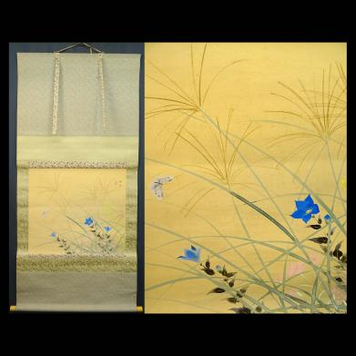 模写】緑屋*南□*a 掛軸 共箱付 北上聖牛 『花