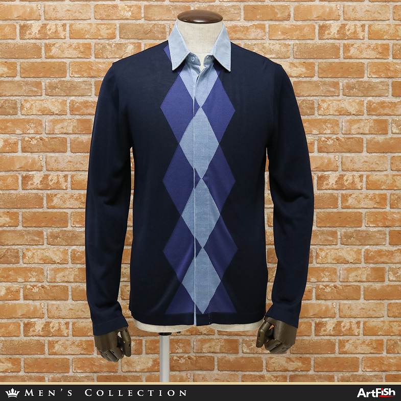 HOT，定番人気 1円 ERMANNO SCERVINO 伊 50サイズ サマーニットシャツ インターシャ編 アーガイル イタリア製 シルク 紺&times;青 長袖 a515 s50(その他)｜売買されたオークション情報、yahooの商品情報をアーカイブ公 男性用