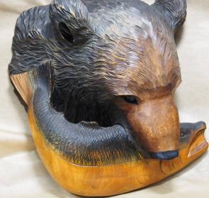 木彫り 熊 鮭 置物 壁掛けディスプレイ 石王作 細密彫刻 在銘 北海道 昭和レトロ 大型作品 重厚3 1kg 巾38 高35 奥16cm 木工 竹工芸 売買されたオークション情報 Yahooの商品情報をアーカイブ公開 オークファン Aucfan Com