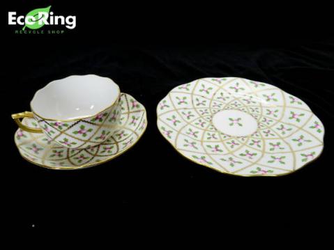 ○1円 超美品 ヘレンド 金線 ピンクの花 カップ＆ソーサー プレート皿