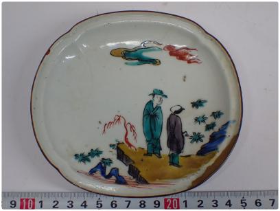 古九谷　角福五彩人物風景画皿　幅：14.5cm　C914　80サイズ