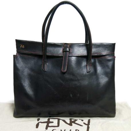Henry Cuir 自転車刺繍 レザー トート バッグ 黒 ブラック アンリー 