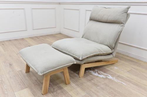 NU22 美品 無印良品計画 ハイバック リクライニング 羽毛 ソファー 1P 一人掛け ベージュ ロータイプ スツール オットマン付