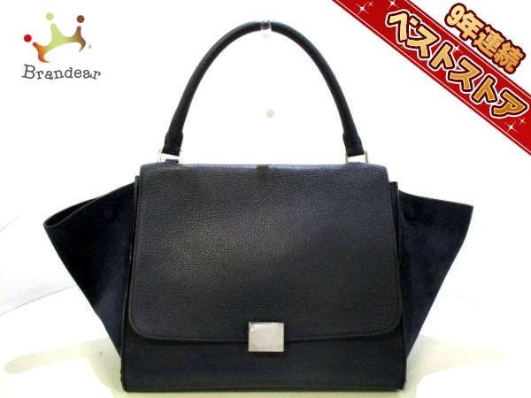 セリーヌ CELINE バッグ ハンドバッグ レザー×スエード ダークネイビー トラペーズ