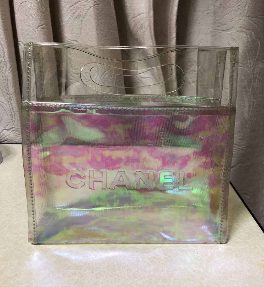 中古 シャネル CHANEL ビニールバッグ 透明バッグ オーロラ 虹色 
