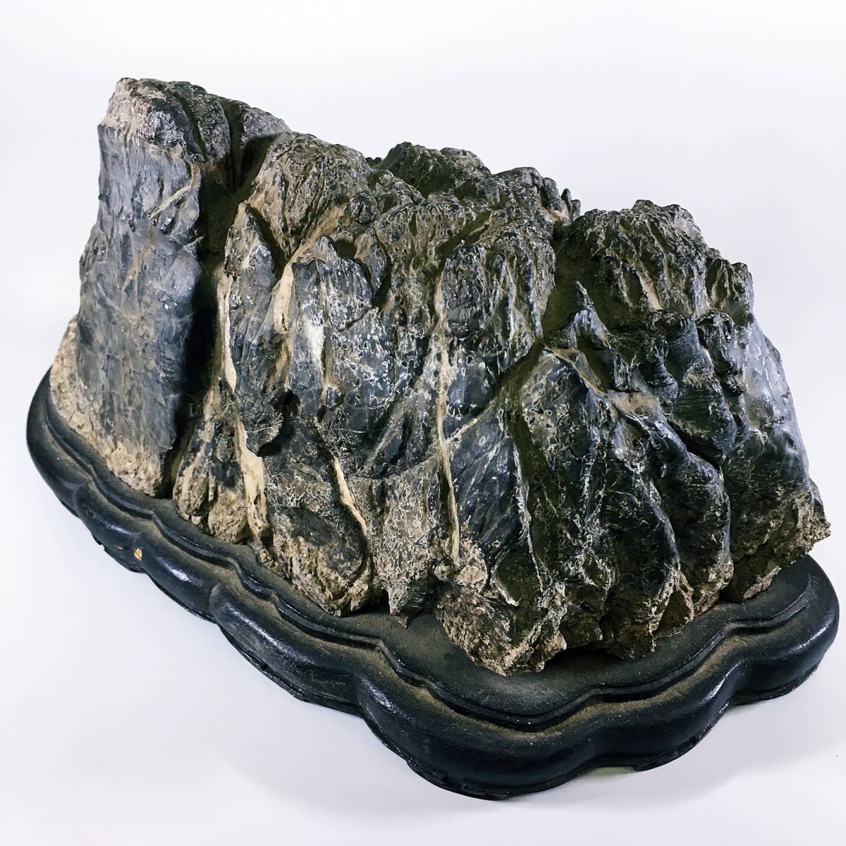 水石 鑑賞石 飾石 天然石 自然石 岩石 置物 盆景 盆石 木製台座付 9.5