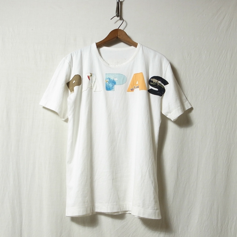 Papas パパス アロハロゴ Tシャツ 48*M 白 / サーフ 高級