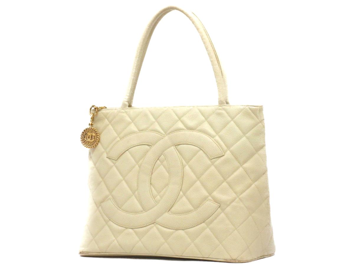 【即決】シャネル 復刻トート　トートバッグ [ランクB] CHANEL アイボリー キャビアスキン