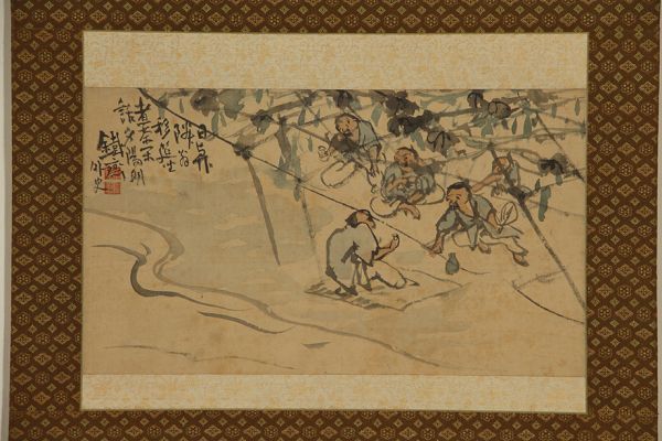 【真作】【会津八一箱書】富岡鉄斎 田翁閑話図 絹本着色 文人画家 石上神宮宮司 日本南画協会設立 京都 掛軸 絵画
