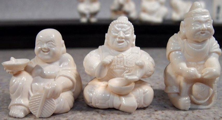 ○本象牙 【珍しい酔った姿の七福神像】≪後藤雅峯造 七福酔遊
