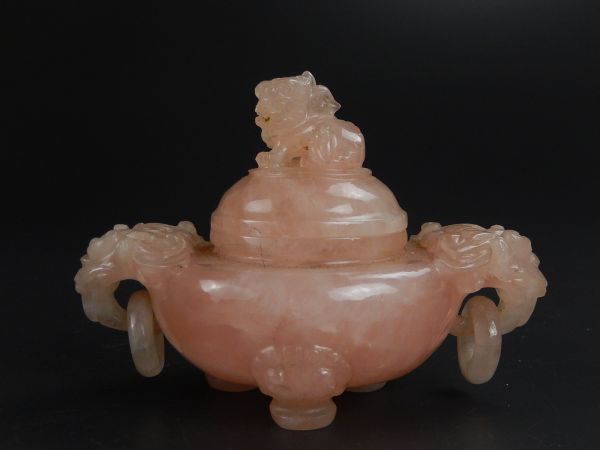 限定SALE，安い】 【蔵出】玉製？ 古い三ツ脚香炉 獅子蓋摘み 箱入 茶道具
