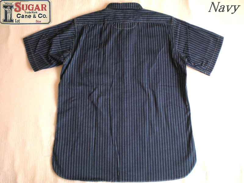 3ss◆日本製！SUGAR CANE ストライプ柄 半袖ワークシャツ FICTION ROMANCE（NAVY/XL）新品！