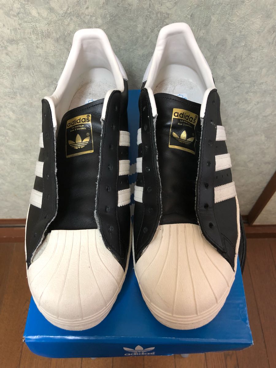 美品 定番 アディダス スーパースター 80s 28.5cm 黒白 金ベロ 検査 