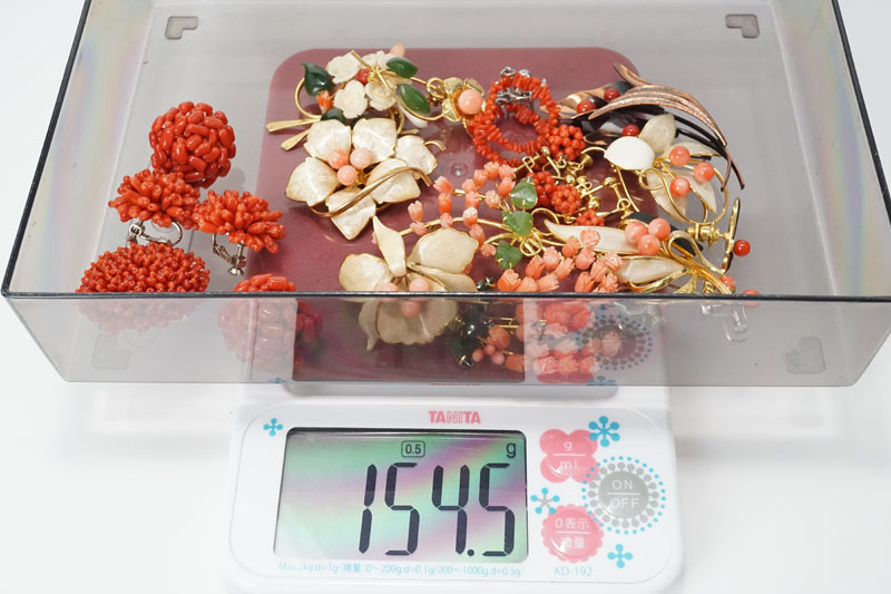 わ920☆天然血赤珊瑚含 154.5g 珊瑚アクセサリー 18点まとめて 丸玉 花