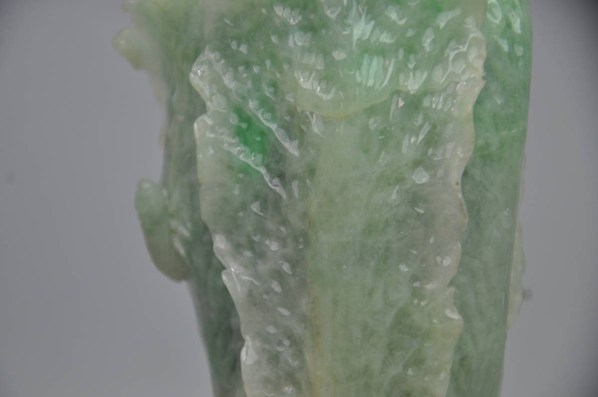翡翠玉白菜大置物 虫尽くし茄子葡萄形彫刻 共箱 中国美術 風水開運