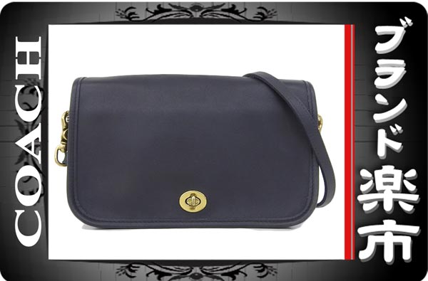 美品 コーチ COACH ショルダーバッグ レザー 濃紺 ダークネイビー ゴールド金具 9755