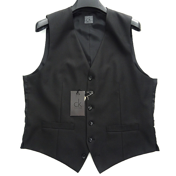 新品 定価2万 カルバンクライン シャドーストライプベスト40(LL)黒★I41729 Calvin Klein ジレ オールシーズン ウール メンズ