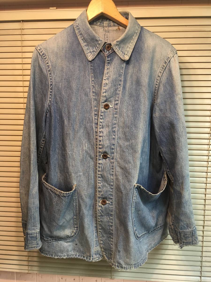 40sビンテージ 大戦 WW2 月桂樹ボタン 4つボタン 2ポケット インディゴ デニム カバーオール オリジナルUSAファースト セカンド リーバイス